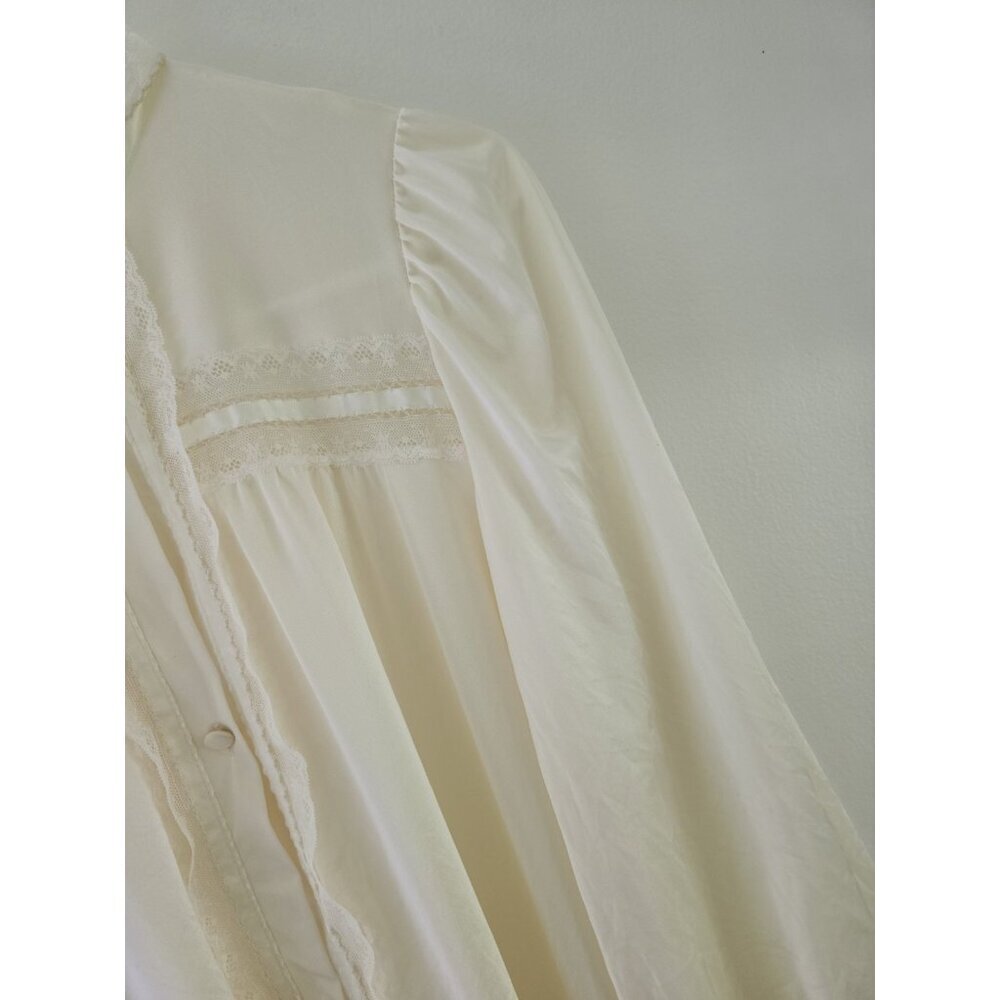 Miss Elaine Vintage Nylon Long Sleeves Lace Ivory Cream Union USA Nightgown M - Picture 3 of 12